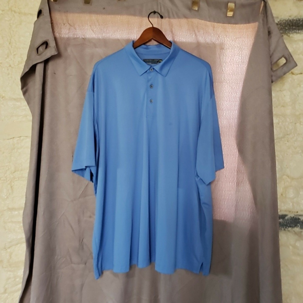 Roundtree & Yorke Performance Polo Shirt Mens Big 2X Blue Solid Stretch Knit Top
